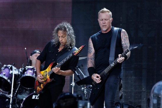 Metallica performing live in Detroit, Michigan.