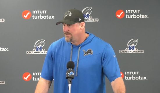 Dan Campbell speaking at a press conference