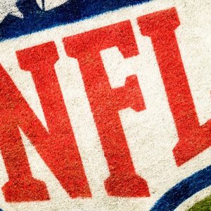 NFL rug, in red, white and blue.