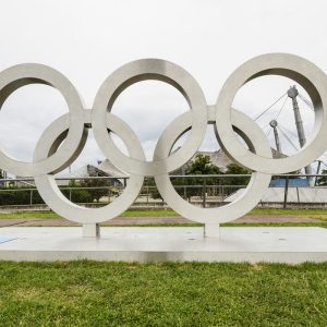 The Olympic rings. Simone Biles' husband Jonathan Owens is in Paris, France, this week to support his wife as she garners more Olympic medals.