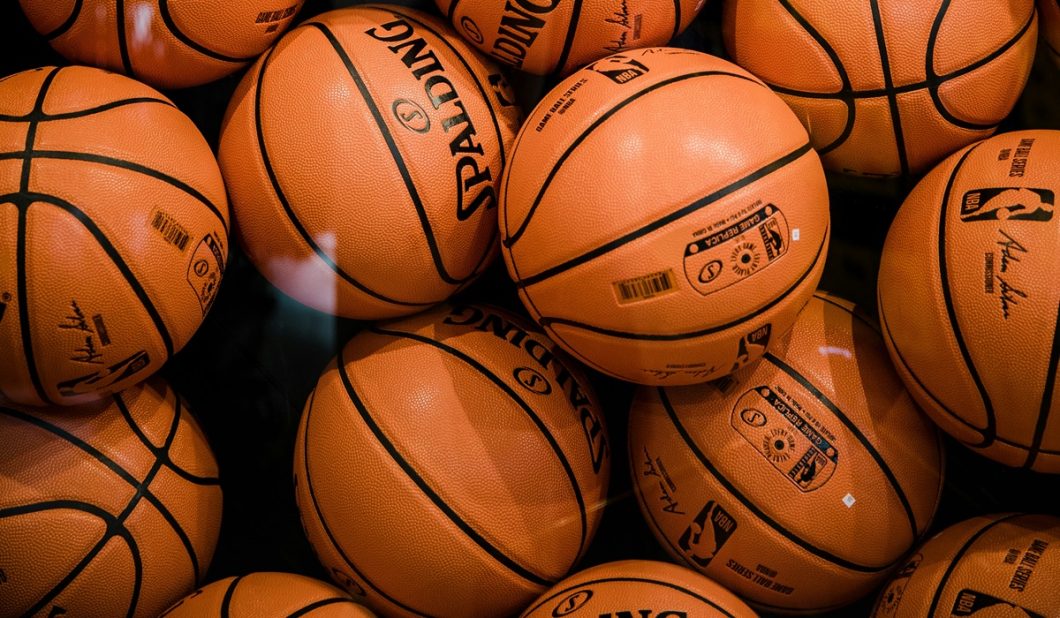 A pile of NBA basketballs
