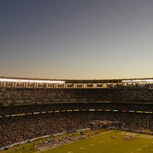 A stunning football field at night.
