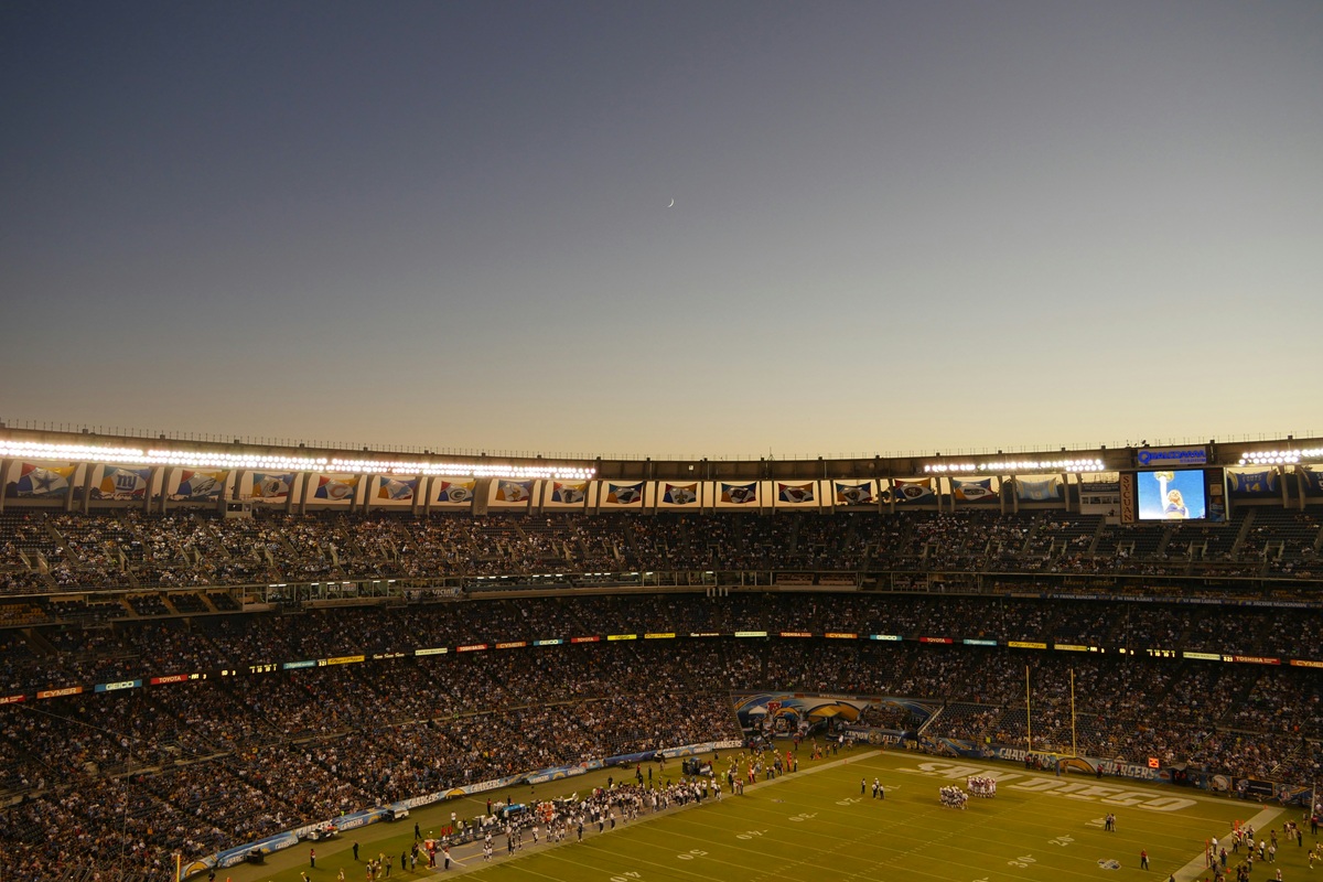 A stunning football field at night.