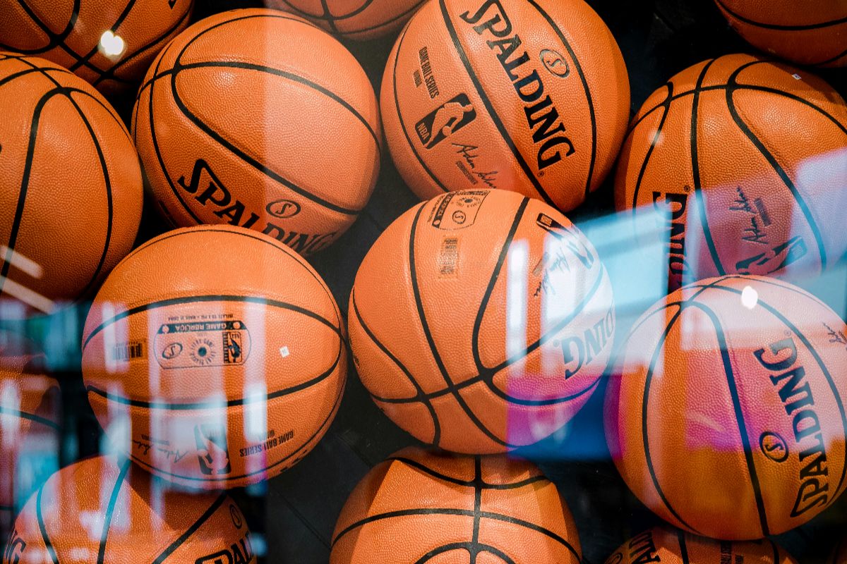 Basketball through the hoop.
